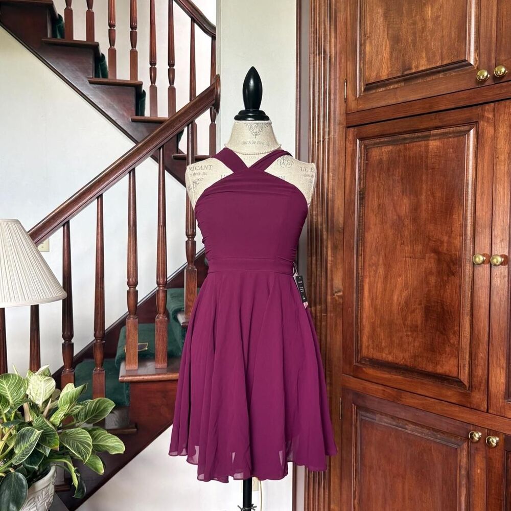 Lulus Wine Burgendy Purple A Line Dress Halter Tutu Flowy New with Tags